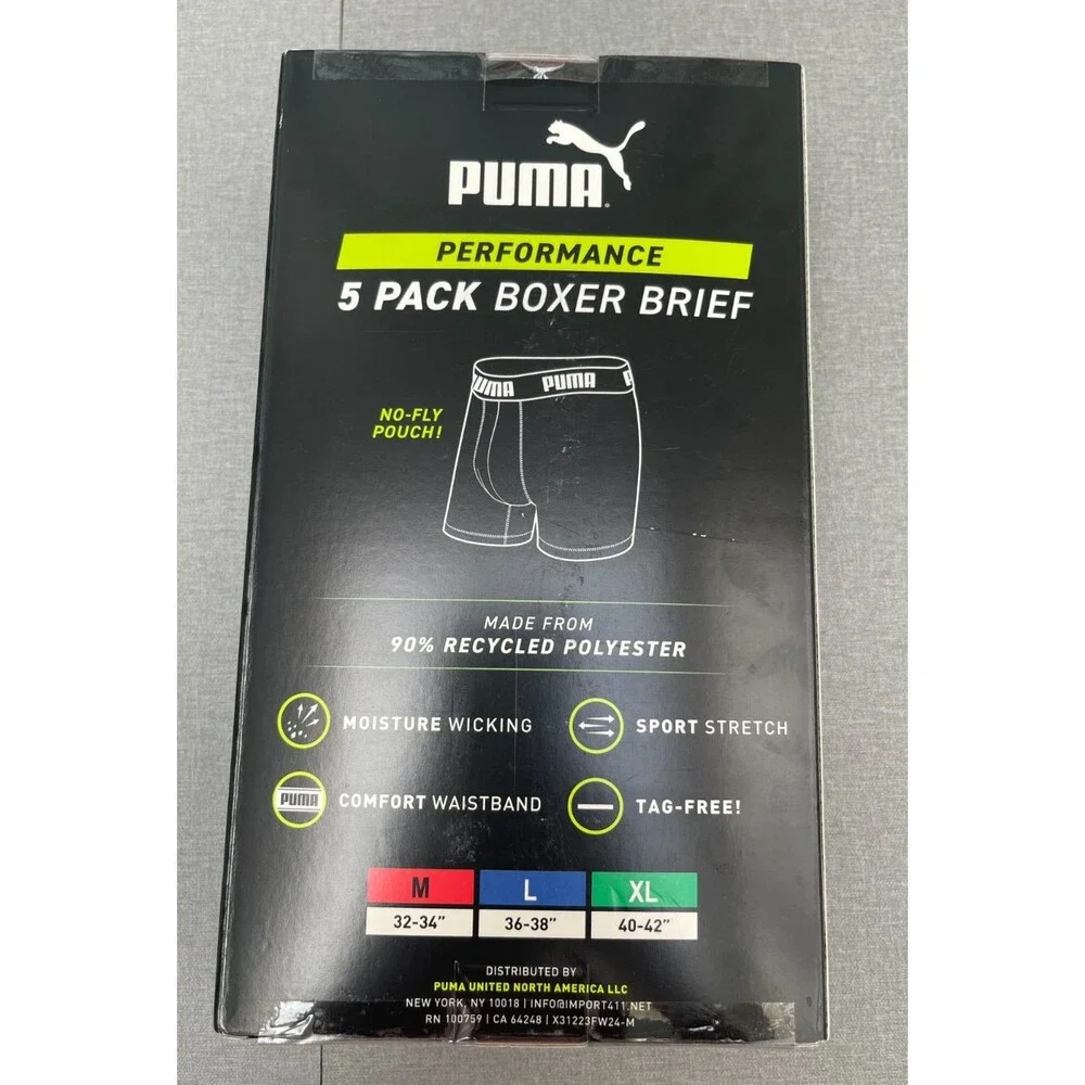PUMA Sportluxe Performance Boxer Briefs 5-Pack Moisture Wicking Black XL